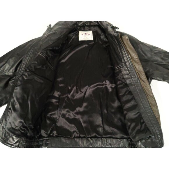 Vintage J Park Mens  Leather Jacket W Hood Bomber Biker Rock Steampunk XL - Picture 5 of 11